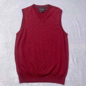 Black Brown 1826 Sweater Vest Men Small Burgundy 100% Italian Merino Wool V-Neck